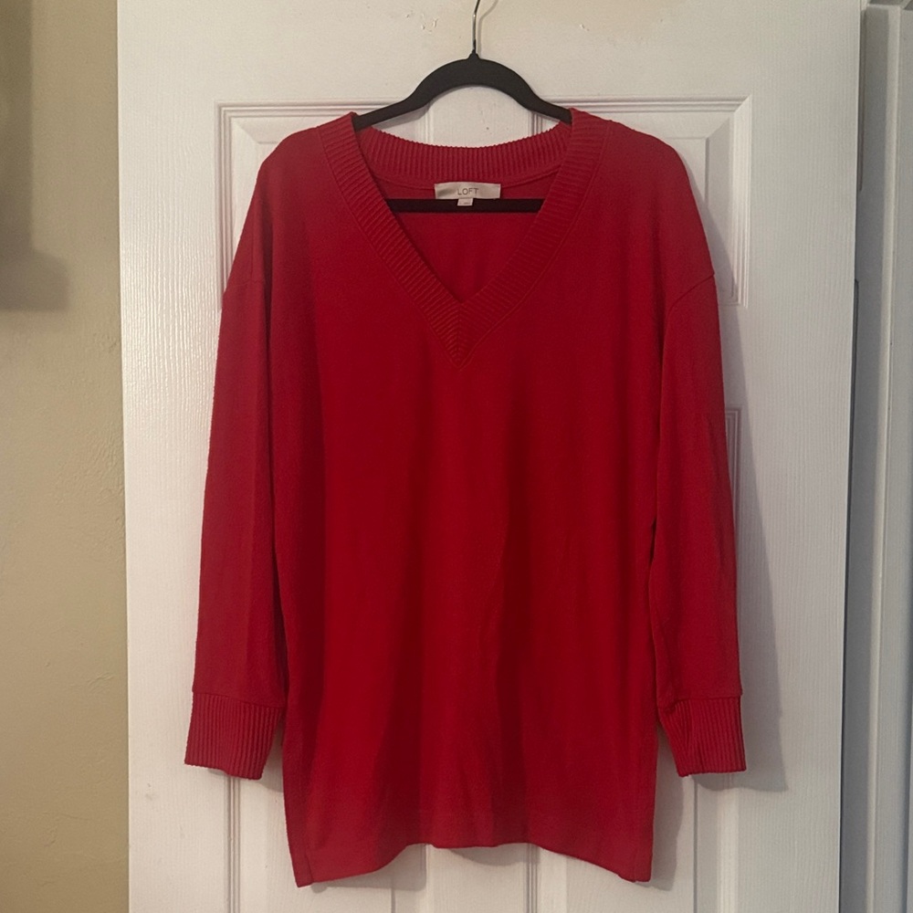 Loft Red V-Neck Sweater for Women